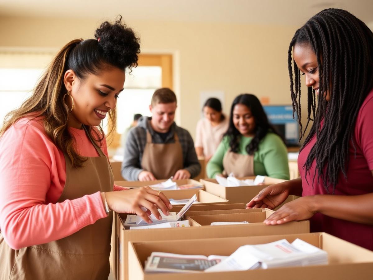 Volunteers packing patient care boxes